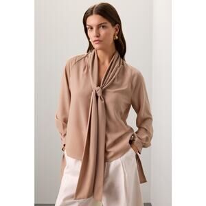 Obando Collective  Beige Wrap‎ Neck Top Size 6